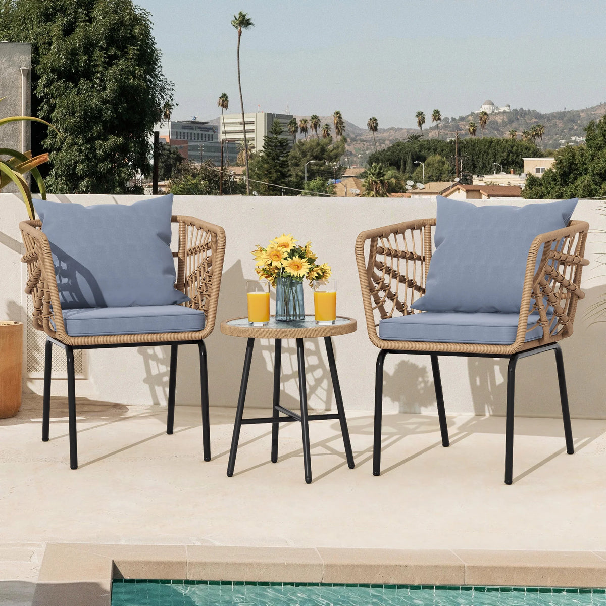 3-Piece Wicker Bistro Set with 2 Chairs and Coffee Table J984