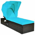 Turquoise Folding Canopy Chaise Lounge Chair Y537