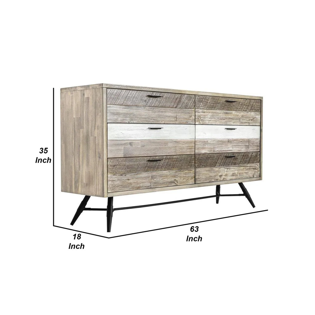 63 Inch Acacia Wood 6 Drawer Dresser O67521