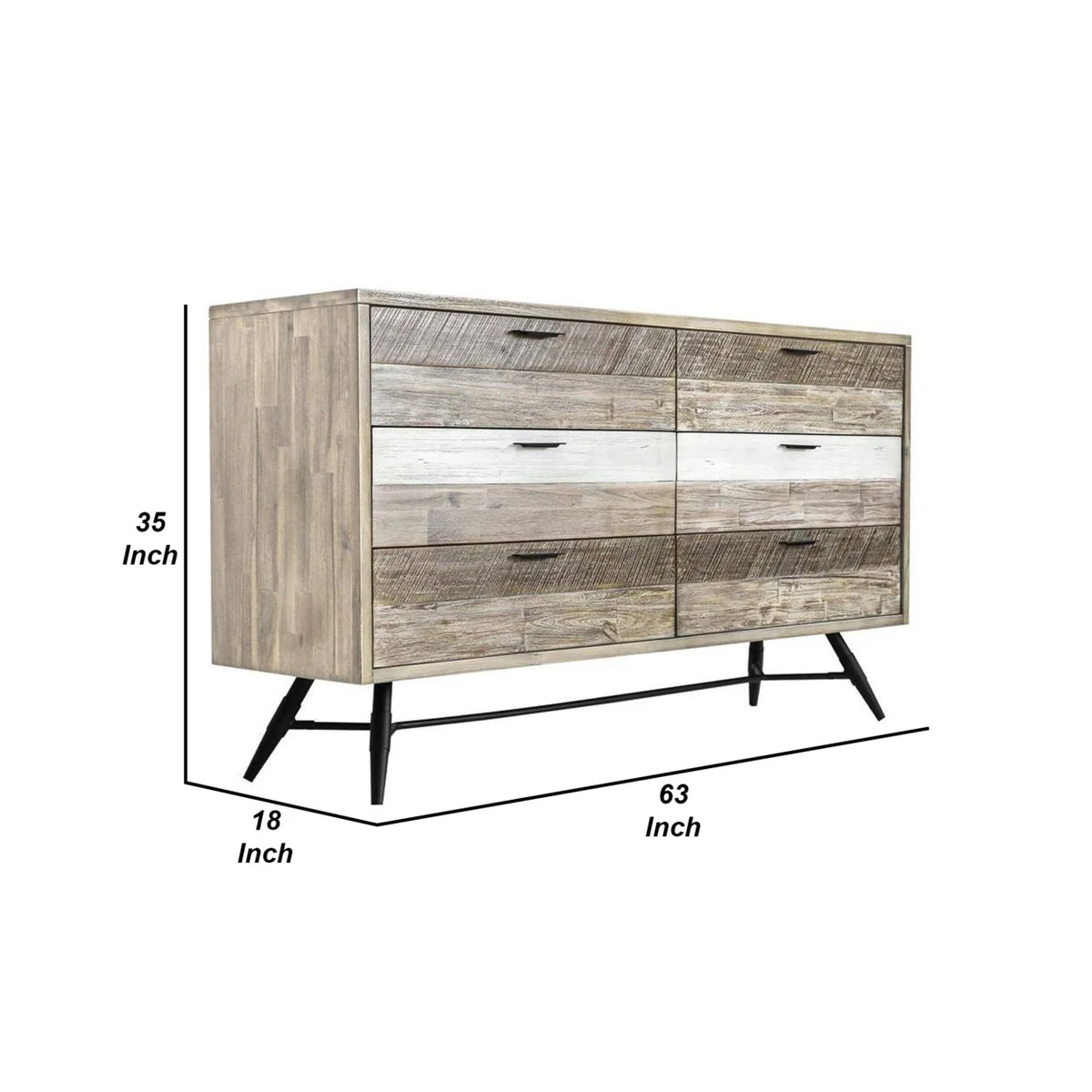 63 Inch Acacia Wood 6 Drawer Dresser O67521