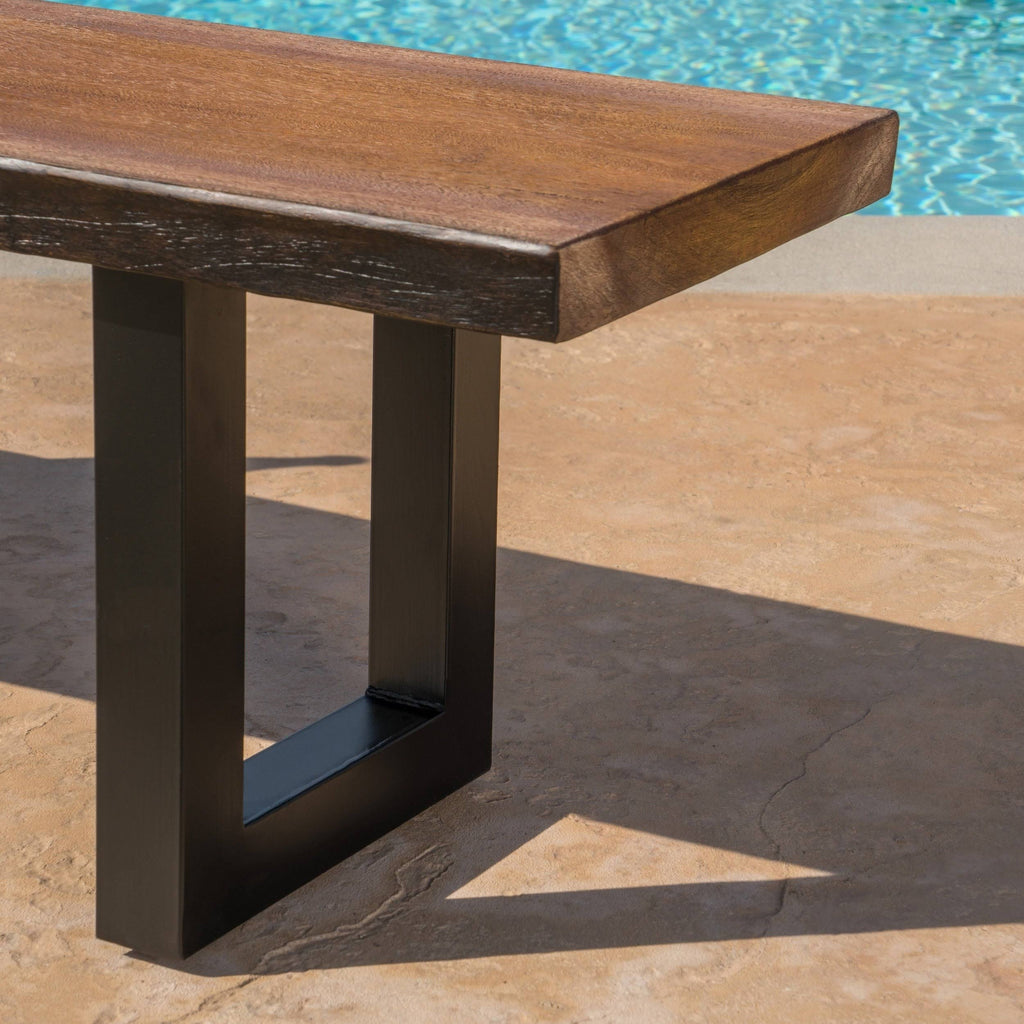 Teak Concrete Faux Live Edge Patio Dining Bench K352375