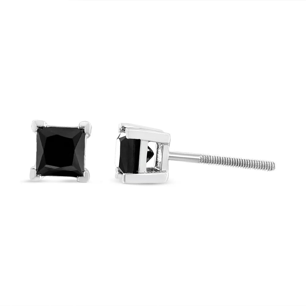 14K White Gold 2.00 Cttw Princess-Cut Black Diamond Stud Earrings with Screw Backs J839602
