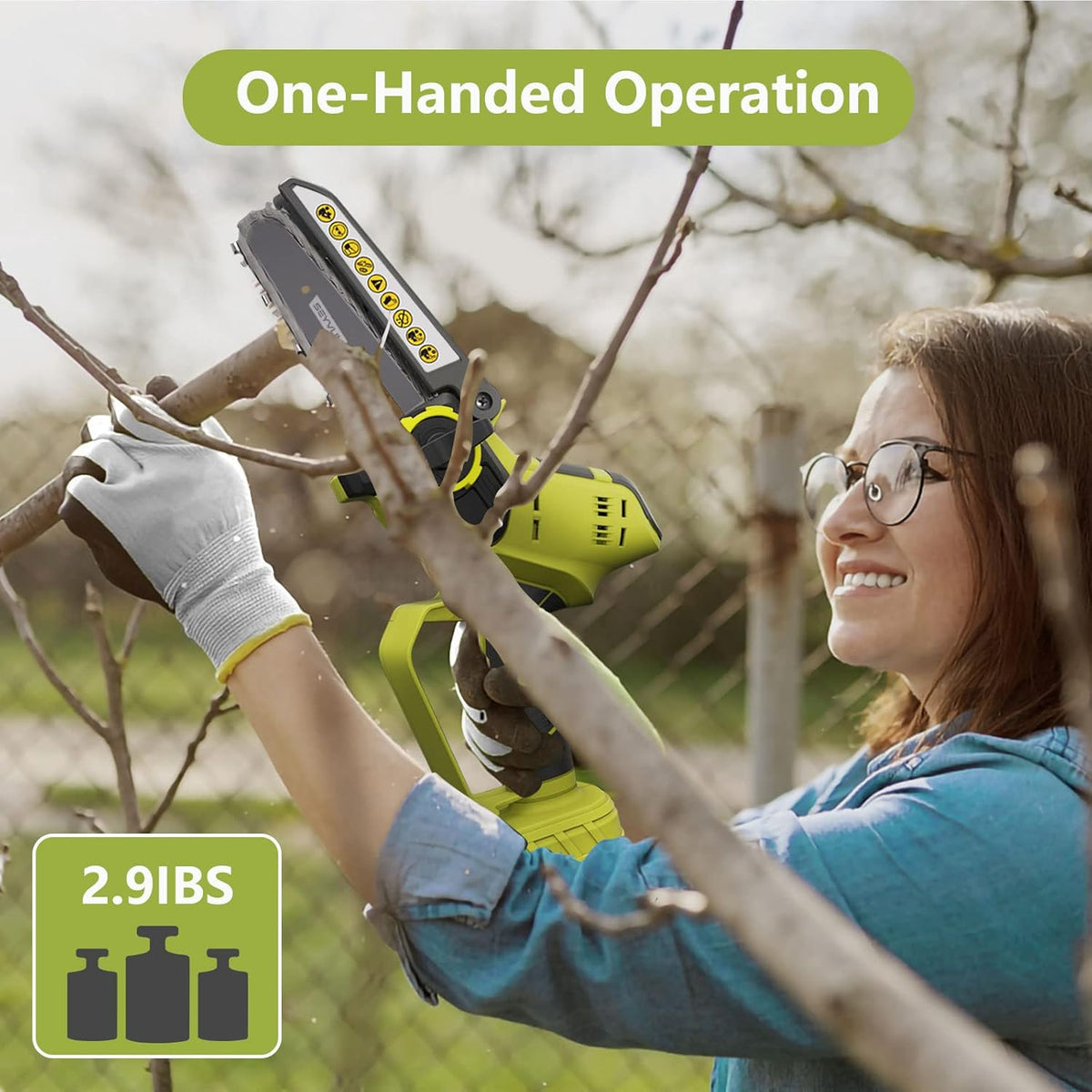 Mini Cordless Chainsaw Kit, 6 Inch 2.9Lb One-Hand Handheld Electric Compact Portable Chainsaw, 20V 2.0Ah Rechargeable Battery Powered U27351