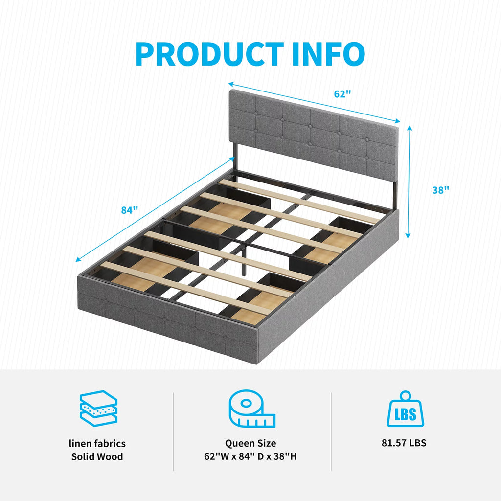 Queen Size Upholstered Platform Bed Frame with 4 Storage Drawers Z7101