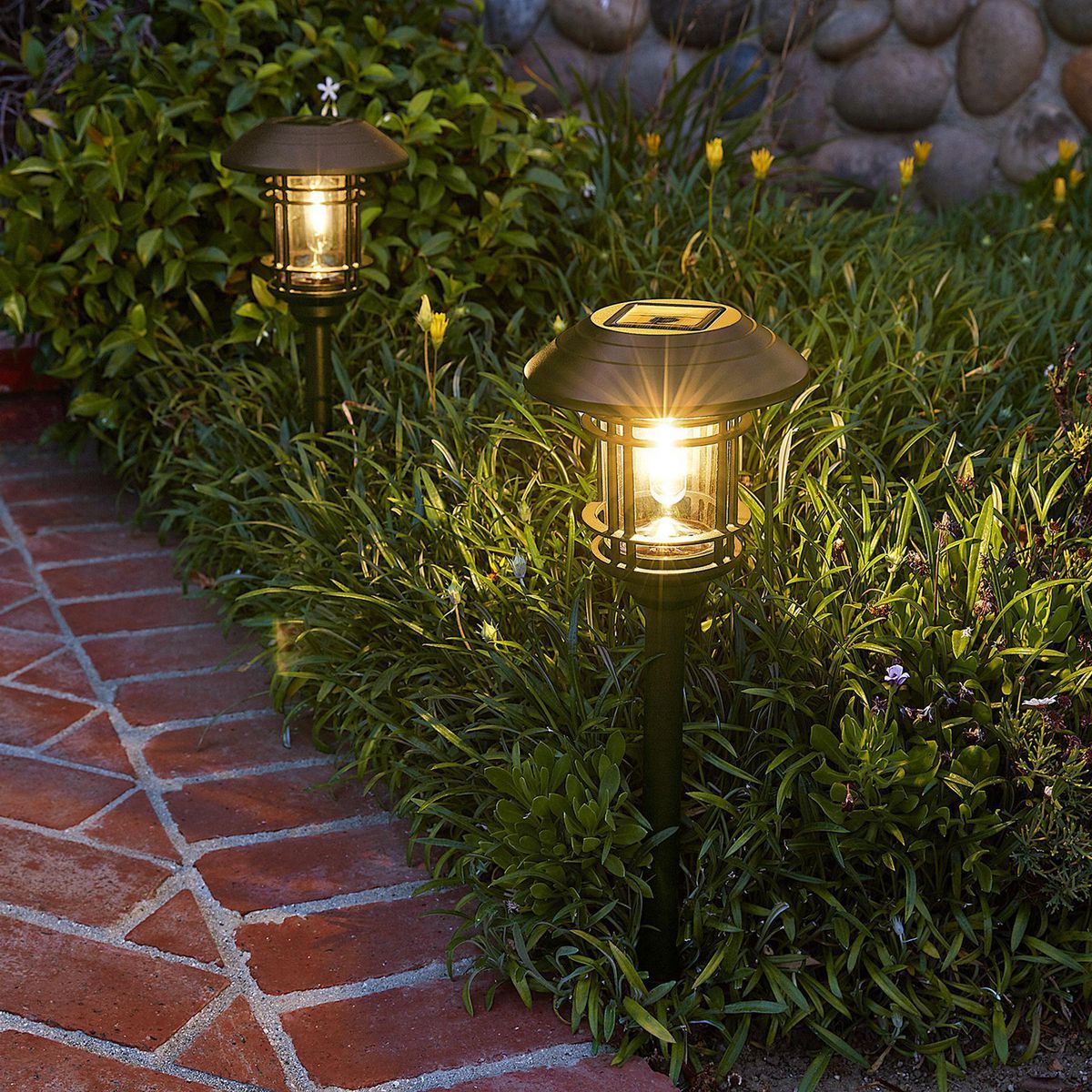 8 Lumen 19 in. Solar LED Bronze Finish Glass Pathway Lights, 2 Pack F9042