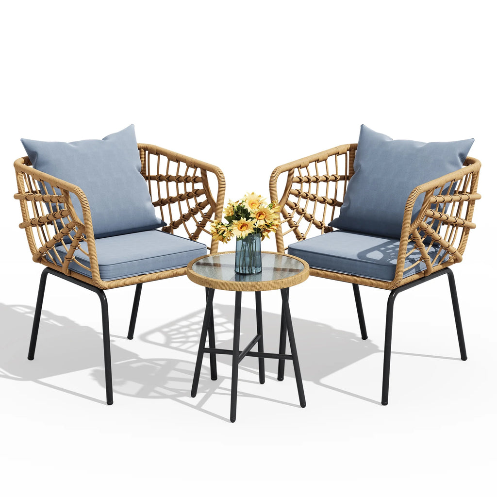 3-Piece Wicker Bistro Set with 2 Chairs and Coffee Table J984