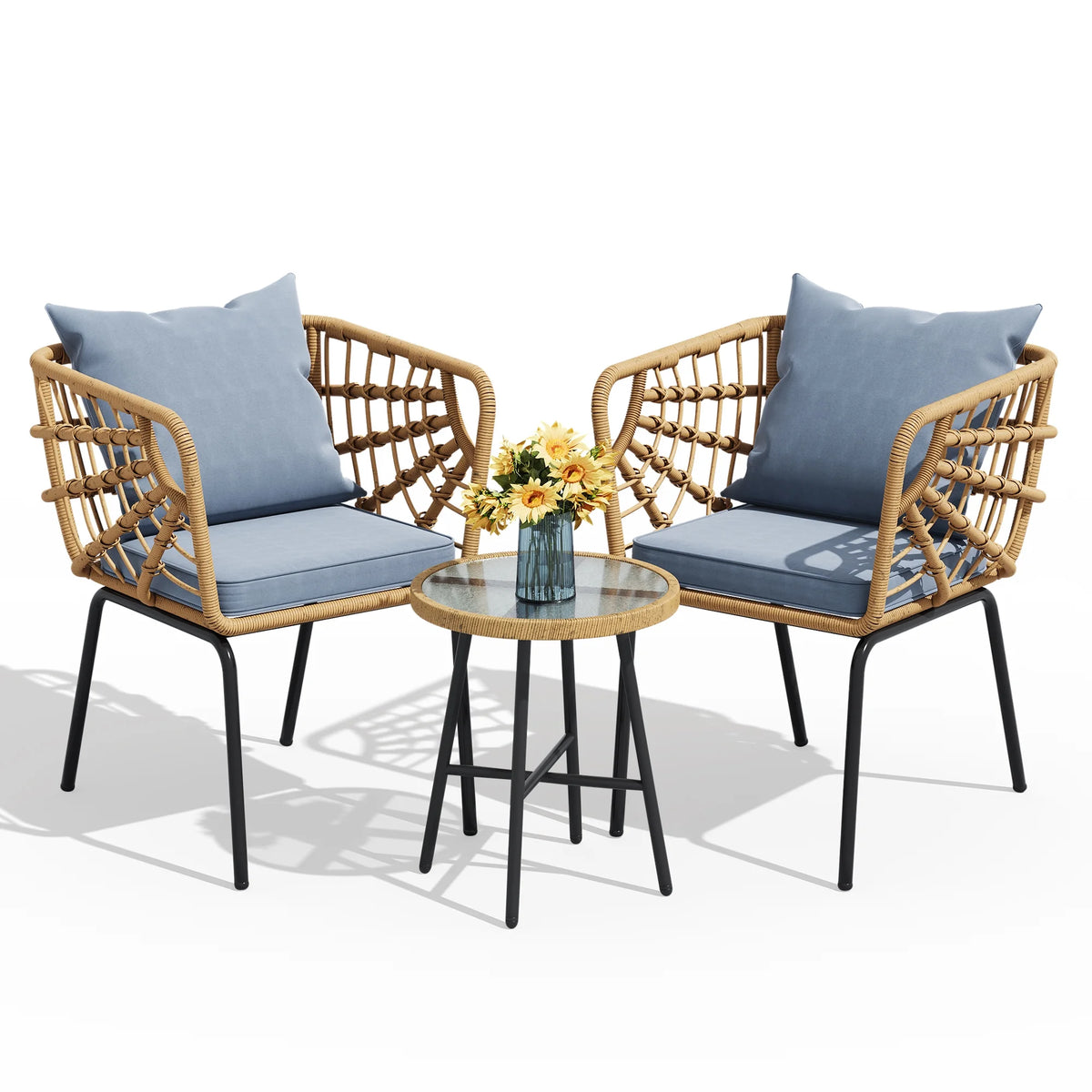 3-Piece Wicker Bistro Set with 2 Chairs and Coffee Table J984
