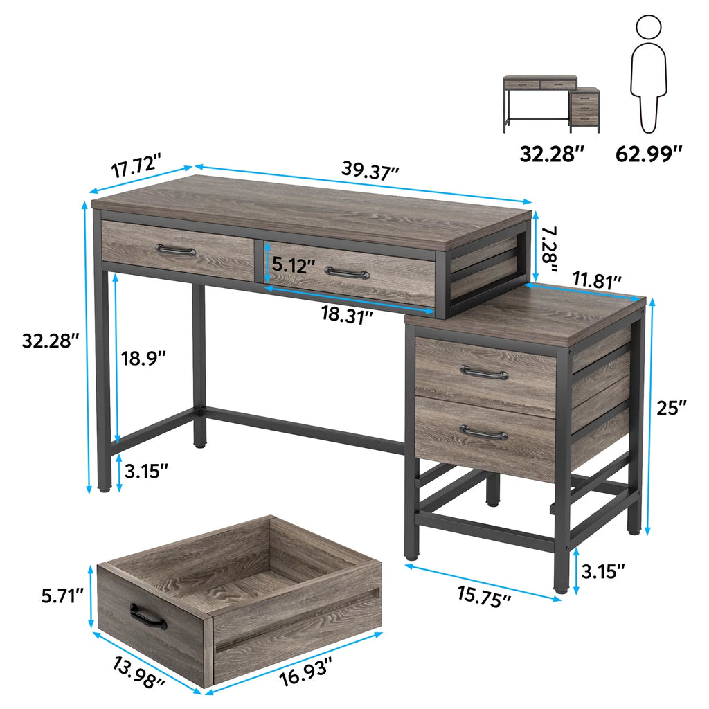 Computer Desk with 5 Drawers and File Cabinet K6154