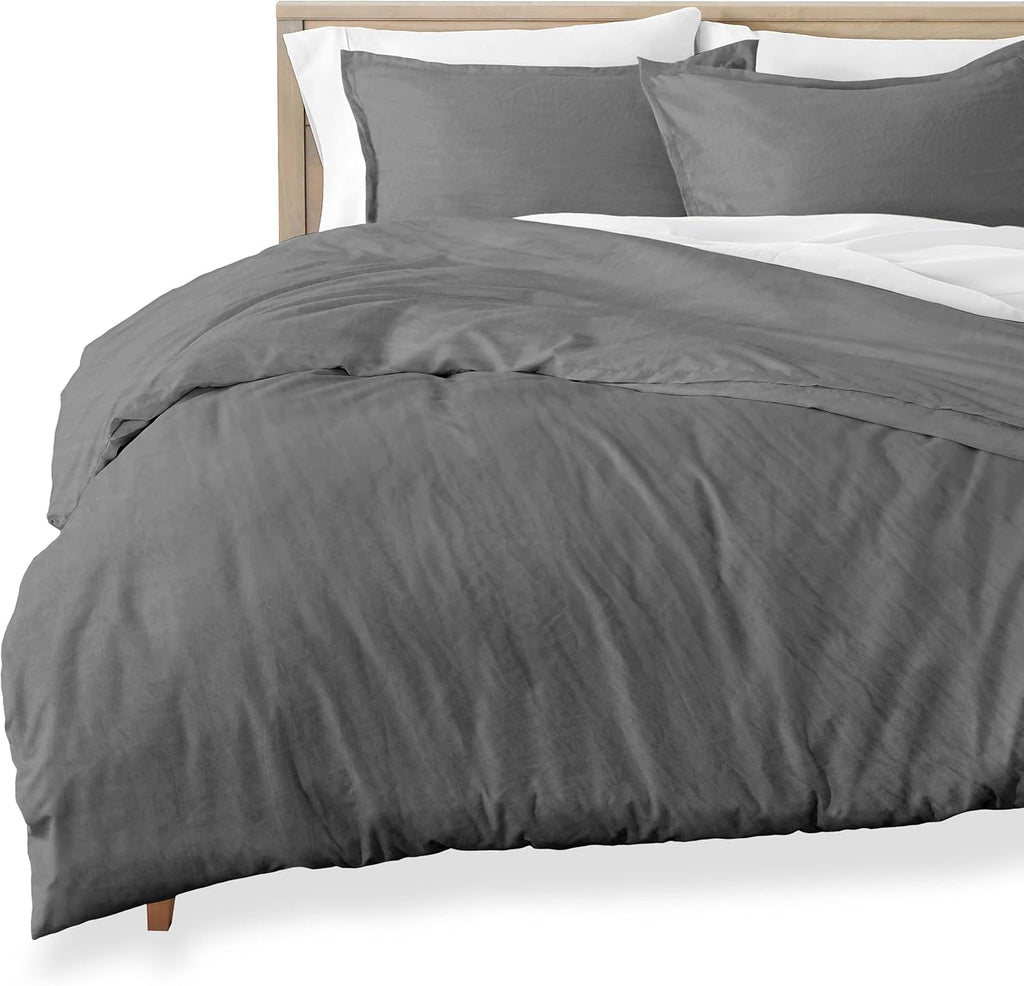 Queen Size Sandwashed White Brushed Microfiber Duvet Cover Pack of 2 L29332